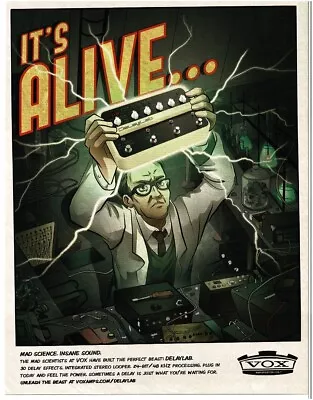 2012 VOX Delaylab Guitar Pedal Board IT'S ALIVE Mad Scientist Art Magazine Ad • $8.95