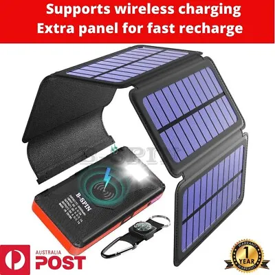 $64.99 • Buy Solar Power Bank Waterproof  Wireless  30000mAh  QI Fastest Charger 2 USB Port 