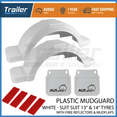 $67.45 • Buy 2x White Plastic Trailer Mudguard With Mudflap 13  14  Wheel - Australian Made