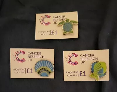 Set Of 3 Charity Pin Badges Cancer Sea Life • £4.99