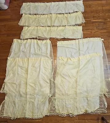 Vintage Handmade Kitchen Curtain Set Rod-Pocket Panels And Valence Yellow Floral • $24.99