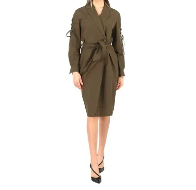 MAX MARA Belted Cotton Dress In Khaki Size 16 US 18 GB 46 DE 50 IT • $115