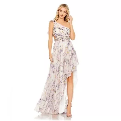 Mac Duggal 67969 Floral One Shoulder Asymmetrical High Low Gown NWT 4 • $250