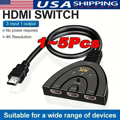 2FT 4K HDMI 2.0 Cable Auto Switch Switcher Splitter Adapter 3 In-1 Out Device • $6.68
