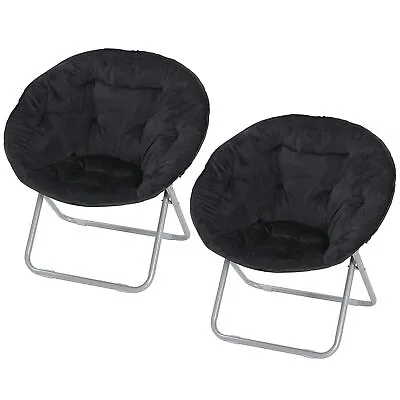 Set Of 2 Faux Fur Saucer Chairs Folding Soft Lounge Moon Chairs For Living Room • $71.58