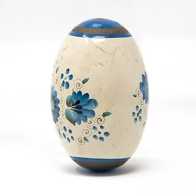 Vintage Hand Painted Wooden Easter Eggs Ornaments Blue White Floral Motive • $18.40