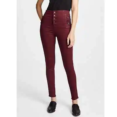New J Brand Natasha Sky High Coated Super Skinny Jeans In Coated Oxblood Size 23 • $88
