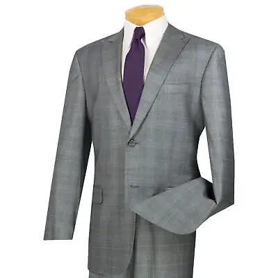 VINCI Men's Gray Glen Plaid 2-Button Classic-Fit Suit W/ Peak Lapel - NEW • $105