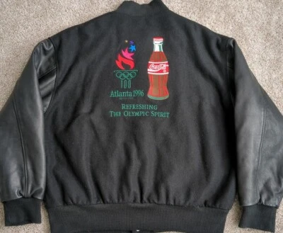 $154.91 • Buy Vintage 1996 Atlanta Olympic Games Coca Cola Wool Leather Jacket Quilt Lined XL