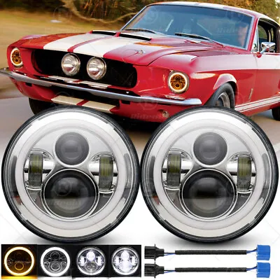 7  Inch Round LED Headlights Halo Angel Eyes DRL For Ford Mustang II 1974 - 1978 • $52.99