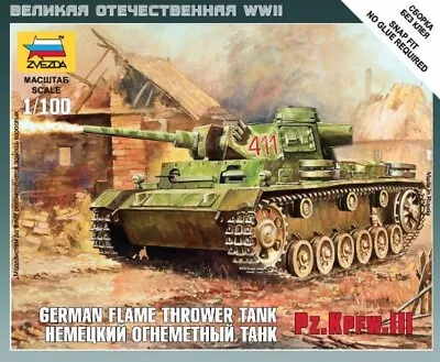 Zvezda 6162 1:100 German Pz. Kpfw. III Flame Thrower Tank Kit • $10.20