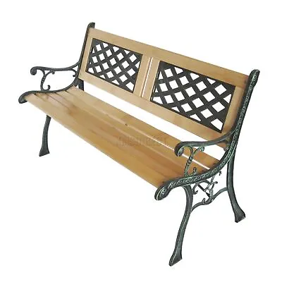 Outdoor Wooden 3 Seater Lattice Slat Garden Bench Cast Iron Legs Patio Park Seat • £49.99