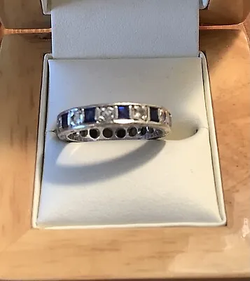 £90 • Buy Vintage 9ct White Gold Clear & Blue Spinel Full Eternity Ring, Size K