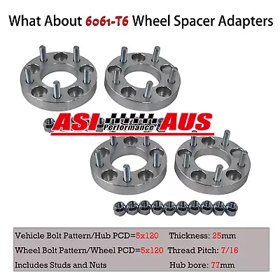 4PCS 25mm 5X120 Wheel Spacers Adapters For Holden Commodore 7/16 Cb=77mm • $134.95