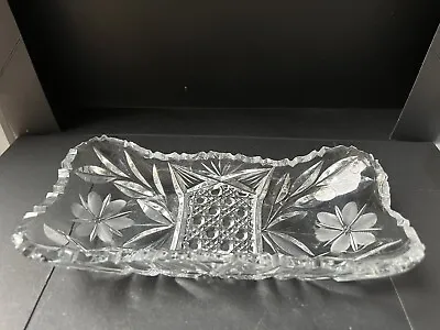 Vintage Cut Glass Crystal Tooth Edge   Relish Dish • $28