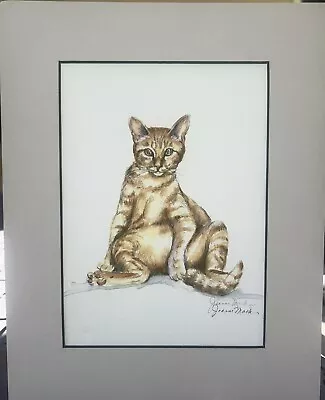 VTG Original Sitting Cat Watercolor 8”W 10”T Signed GA Artist Jeanne Mack • $39.99