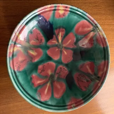 Poole Studio Pottery Pink Flower Design Footed Bowl 11  /28 Cm Janice Tchalenko • £69.95