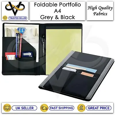 Smart Foldable Portfolio File A4 Grey & Black Professional And Organised Work • £4.95