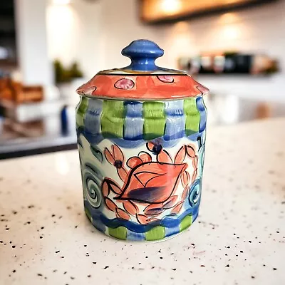 VICKI CARROLL MS POTTER  SPLISH SPLASH Crab Canister W Lid Signed Vintage 9.5”H • $49