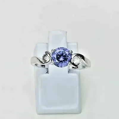 Diamonique Blue Purple Sterling Silver Gemstone Ring Size M N US 6.5 Gift Idea • £26