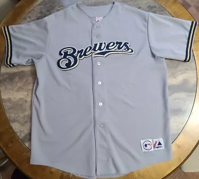 CHRIS CAPUANO MILWAUKEE BREWERS MLB Baseball Jersey Sewn Men XL Majestic Gray  • $14.99