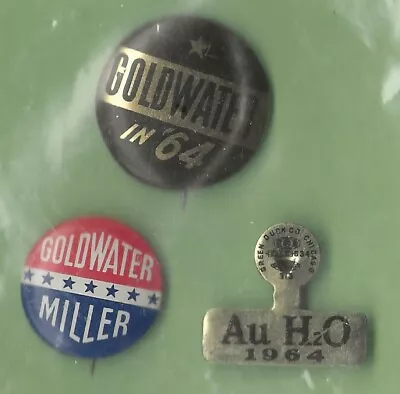 1964(Lot Of 3) Barry Goldwater (7/8-1) / Presidential Campaign Buttons & Tab(L2) • $3.25