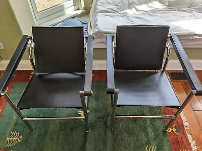 Vintage Original Mid-Century Modern Le Corbusier Leather Sling Chairs • $700