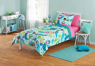 Teal And Pink Mermaid Twin Bedding Set For Kids Machine Wash 5 Pieces • $37.75