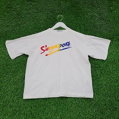Vintage 90s Singapore Script Rainbow Midriff Crop-Top Tee Shirt Medium Spellout • $25.03