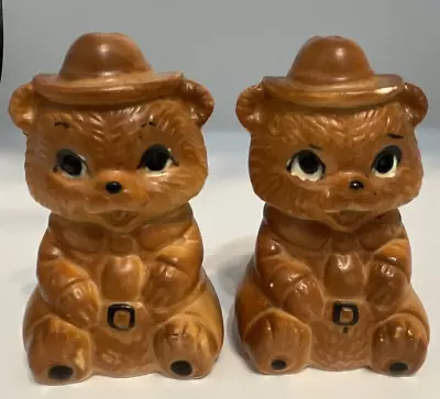 VTG Ceramic Type Baby Smokey Bear Cub Park Ranger Salt & Pepper Shakers`Japan • $5.99