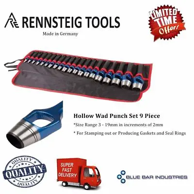 RENNSTEIG Hollow Wad Punch Set 9 Pce Made In Germany Automotive Trade Quality • $123.14