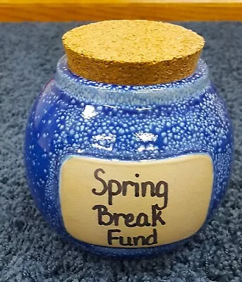 Spring Break Fund Royal Blue Stoneware Money Jar W/Cork Lid • $8