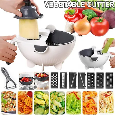 9IN1 Vegetable Cutter Chopper Food Fruit Grater Slicer Dicer With Drain Basket • $22.49