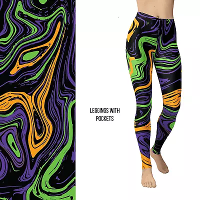 Masquerade Mardi Gras Leggings Full Length With Pockets 2 • $34.99