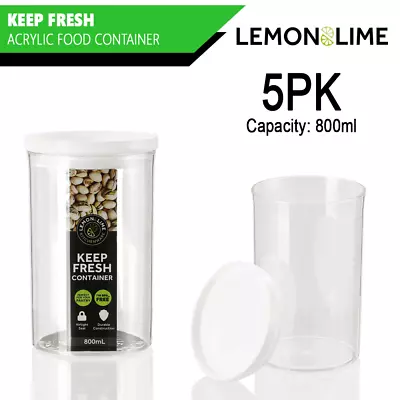 5x 800ML Acrylic Food Container Canister Clear Airtight Suction Lid Storage Jar • $22.94