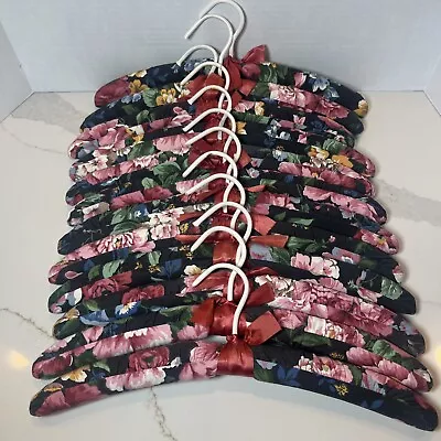 Vintage VTG Lot 12 Padded Clothes Hangers Fabric Bow Lingerie Pink And Black • $24.99