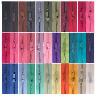 £8.98 • Buy CONTINUOUS ZIP & SLIDERS No. 5 *23 COLOURS* ZIPPERS CUSHIONS UPHOLSTERY NYLON #5