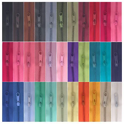 CONTINUOUS ZIP & SLIDERS No. 5 *23 COLOURS* ZIPPERS CUSHIONS UPHOLSTERY NYLON #5 • £2.55