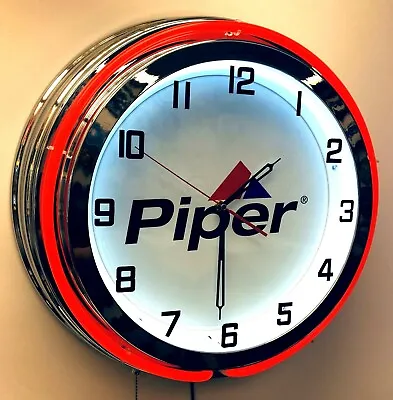 Piper Aircraft Airplane Sign 19  Double Neon Clock Red Neon Chrome Finish • $291.17