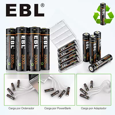 EBL 1.5V USB Rechargeable AAA AA Lithium Battery 3300mwh Li-ion Batteries +Cable • £20.99