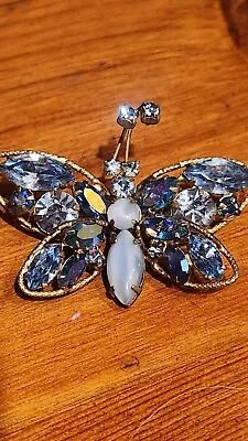 REGENCY JEWELS Gold AB Rhinestone Glass Cabochon Butterfly Brooch Pin Vintage • $49.99