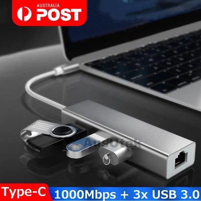 $18.99 • Buy USB 3.1 Type C To HUB 3 Port With RJ45 Gigabit Ethernet Adapter 3.0 USB-C PC MAC