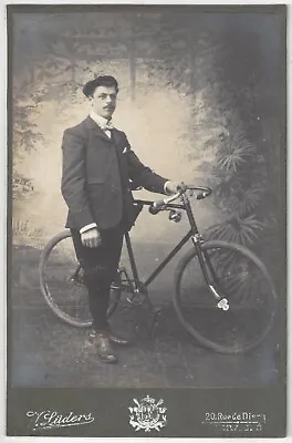 $19.99 • Buy 1900 Cabinet Card - Studio Image Of Man Posing With Bicycle