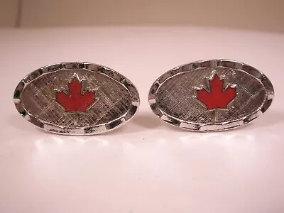 Red Maple Leaf Design Silver Tone Quality Vintage Cuff Links Oh Canada • $35.49