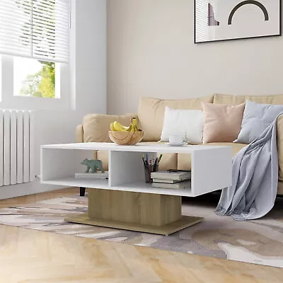 Coffee Table White And Sonoma Oak 103.5x50x44.5  Chipboard R7T0 • £82.78