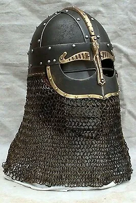 Medieval Viking Helmet Vendel Knight With Chain Mail 16 Gauge Viking Helmet • $189