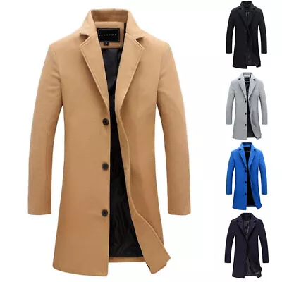 Mens Wool Overcoat Long Covert Overcoat Warm Winter Cashmere Coat@ • $23.79
