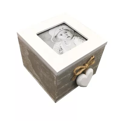 11cm Photo Box Heart White Wood Keepsake Storage Image Home Wooden Memory Box • £6.98