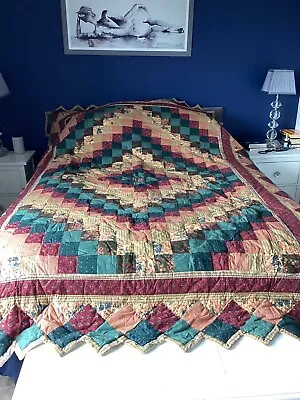 Rich Jewel Coloured Jacquard Cotton Patchwork King Size Quilted BedSpread • £60