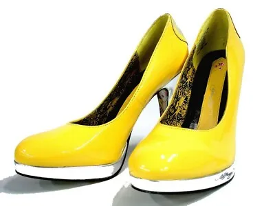 NEW ED HARDY WOMEN'S SKY SHOES HEELS PUMPS - PATENT LEATHER (YELLOW) - Size 5 • $42.82